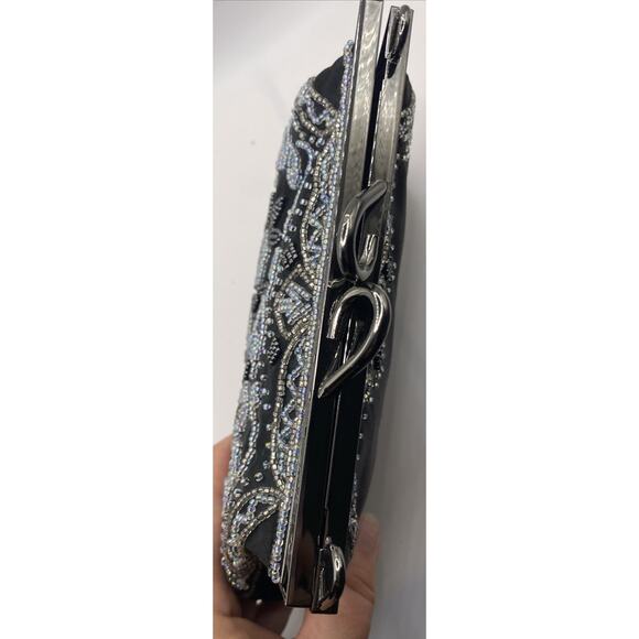 Beaded Shoulder Bag Lord & Taylor Black Evening Prom Party Fun Hippie - Picture 4 of 10